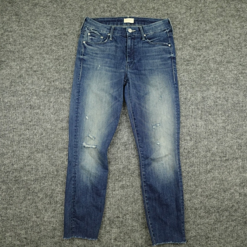 MOTHER Jeans Womens 26 Blue Denim‎ Looker Ankle Fray "Breaking The Law" USA Made